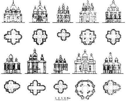 крестообразные пятикупольные здания