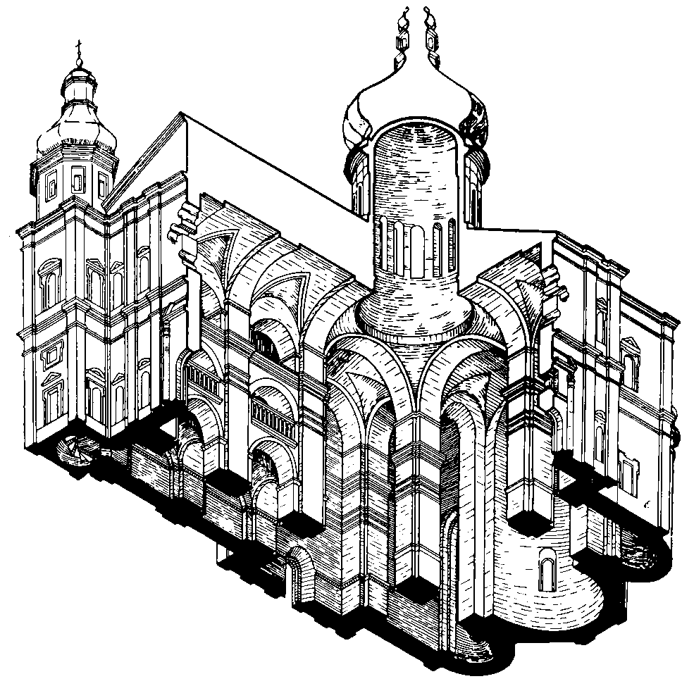 Троицкий собор в Чернигове (1679—1695 гг.). Аксонометрический разрез.