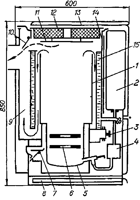 Разрез котла, работаю¬щего на жидком топливе