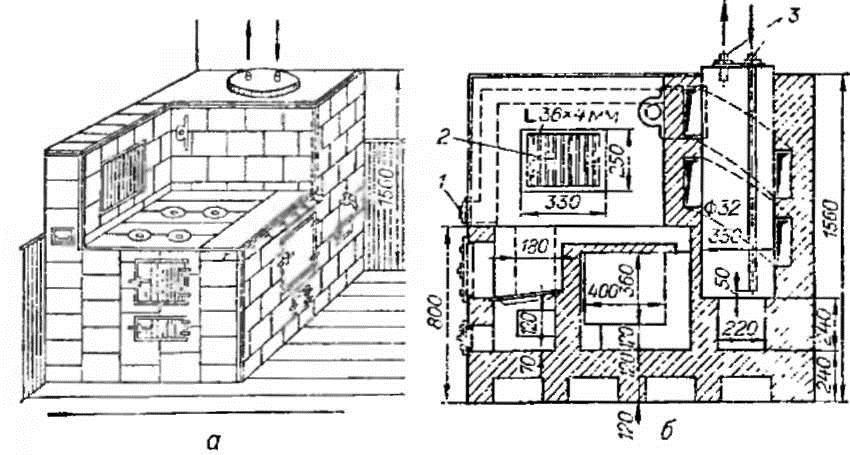 Водогрейная колонка в общей обмуровке с кухонной плите